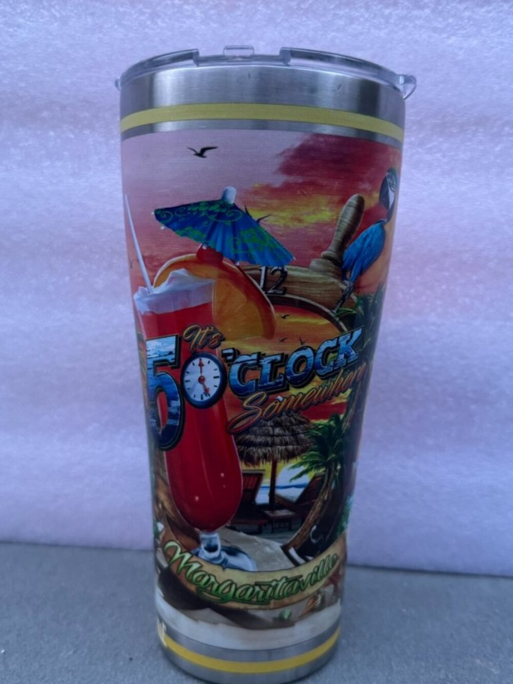 Trevis Margaritaville 30oz Stainless Beach Nautical 5 O'clock Clr Cap Travel Cup